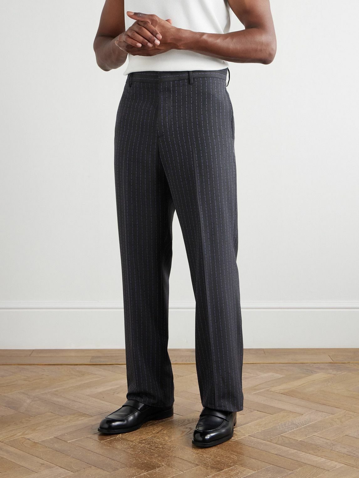Etro - Straight-Leg Logo-Embroidered Wool-Blend Jacquard Suit Trousers - Gray