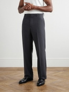 Etro - Straight-Leg Logo-Embroidered Wool-Blend Jacquard Suit Trousers - Gray