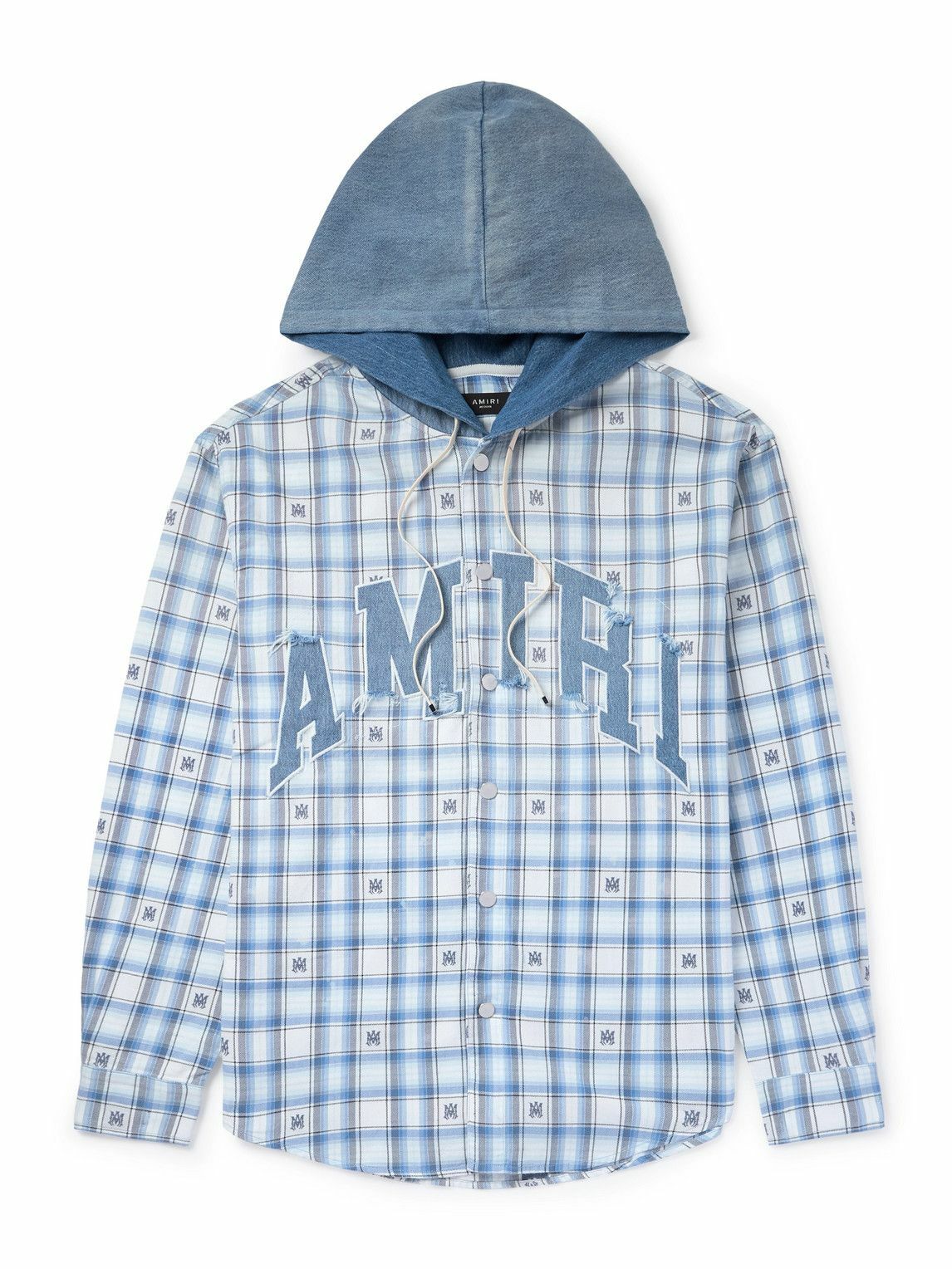 AMIRI - Denim-Trimmed Logo-Appliquéd Checked Cotton-Flannel Hooded