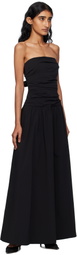 St. Agni Black Gathered Strapless Tie Back Maxi Dress