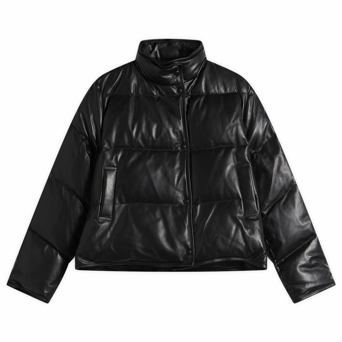 Nothing Written Women's Lambskin Leather Puffer in Black