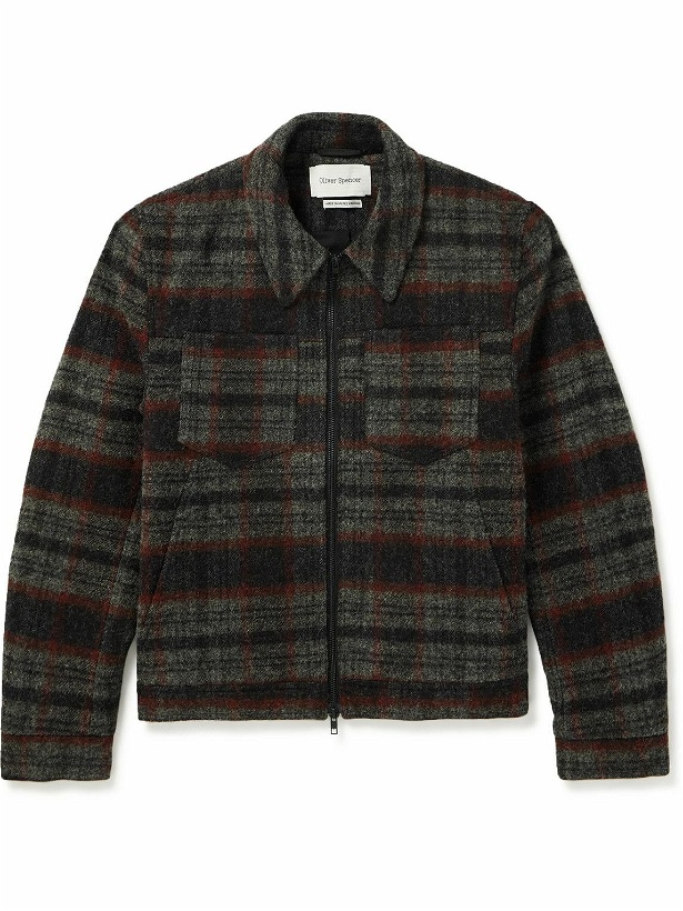 Photo: Oliver Spencer - Norton Checked Brushed Cotton-Flannel Blouson Jacket - Gray