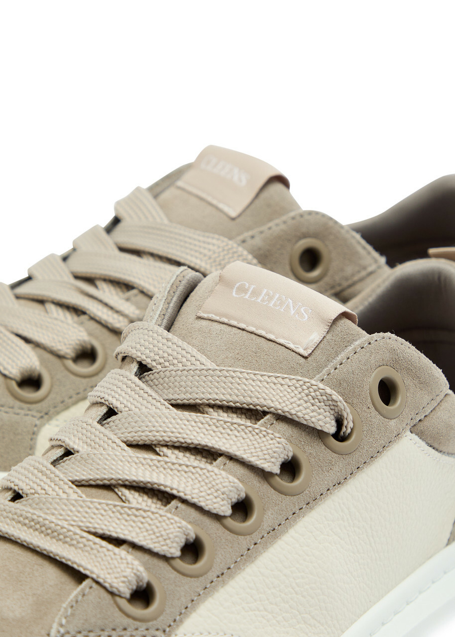 Cleens Ace Chevron-knit Suede Sneakers Taupe
