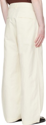 stein Off-White Double Weave Cotton One Tuck Wide Trousers