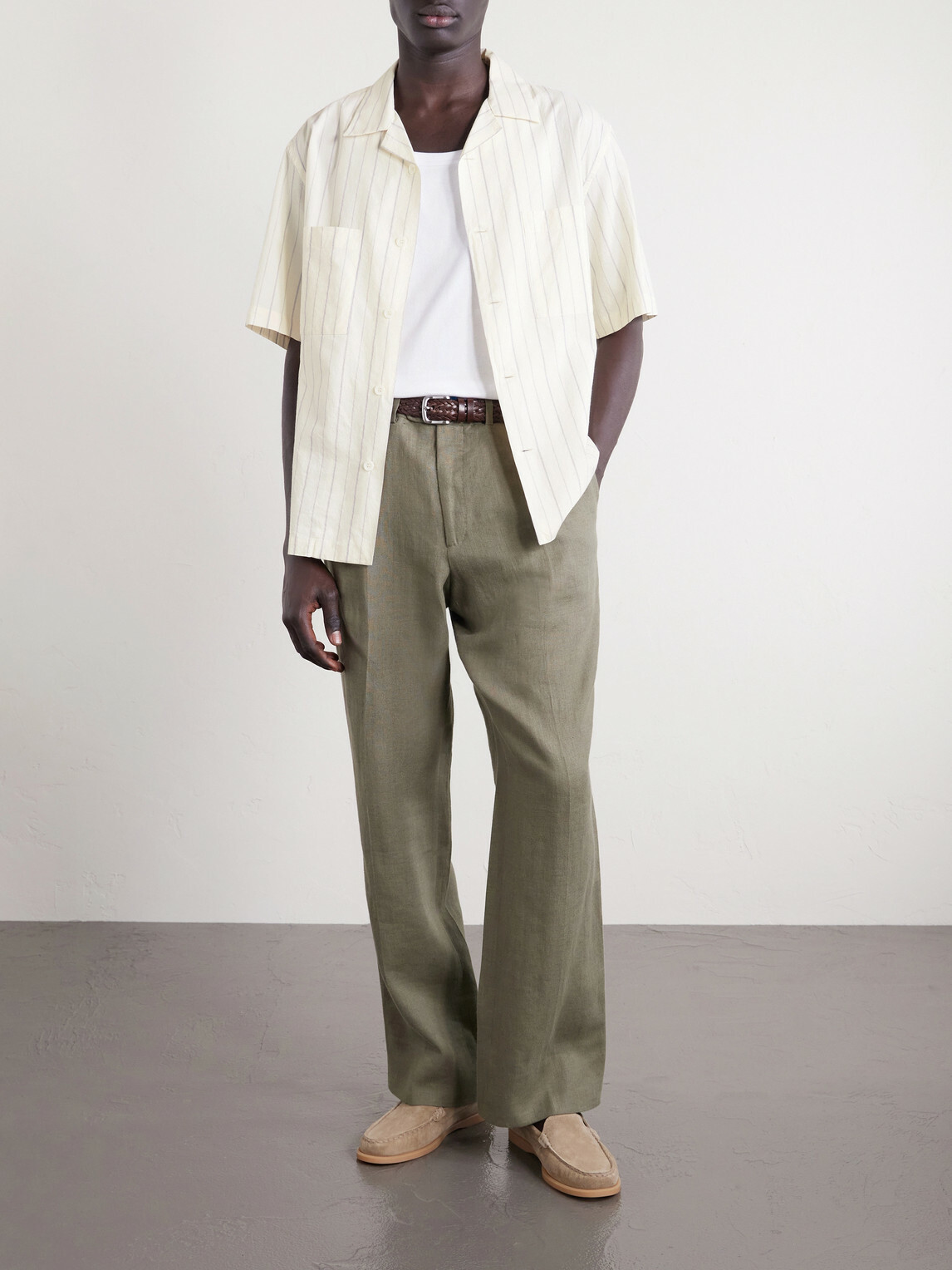 Barena - Cuban-Collar Garment-Dyed Striped Cotton-Poplin Shirt - White