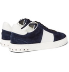 Valentino - Valentino Garavani Flycrew Leather-Panelled Suede Sneakers - Men - Blue