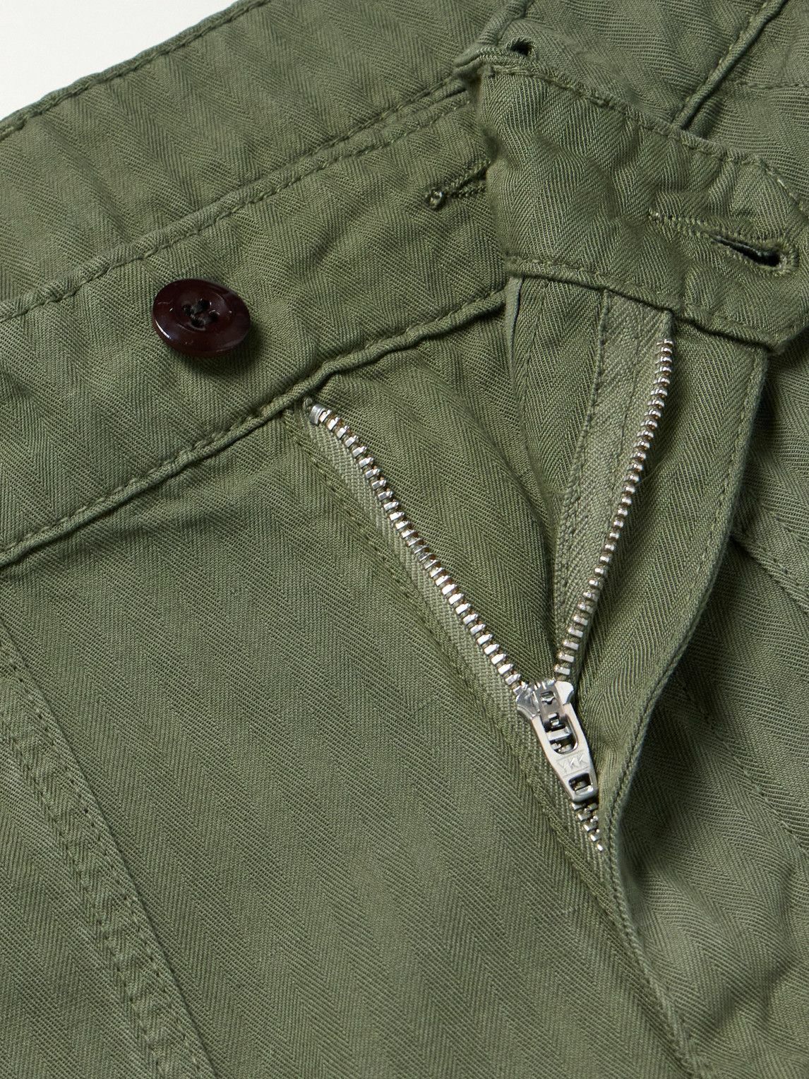 Drake's - Tapered Herringbone Cotton and Linen-Blend Twill Trousers - Green