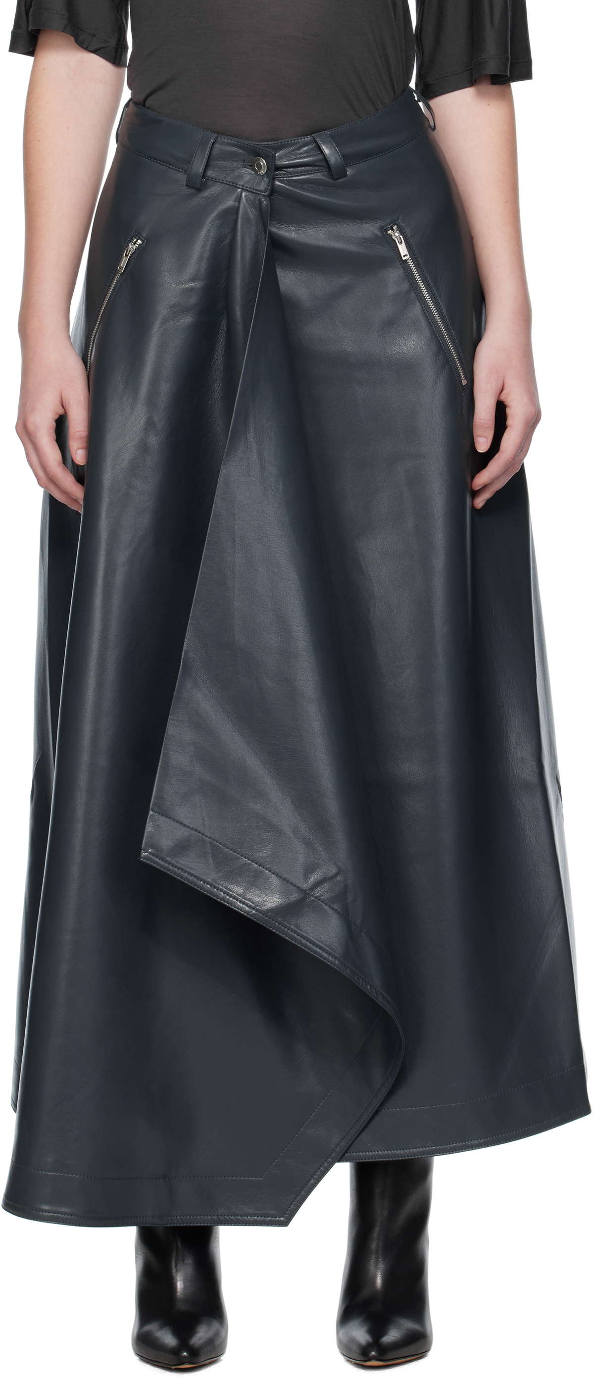 Nanushka Blue Neith Draped Vegan Leather Maxi Skirt