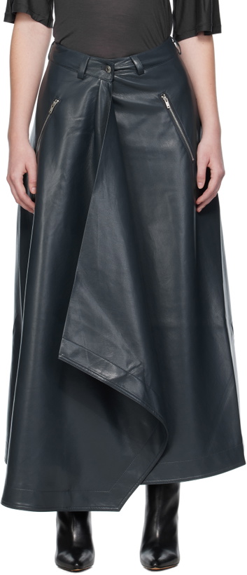 Photo: Nanushka Blue Neith Draped Vegan Leather Maxi Skirt