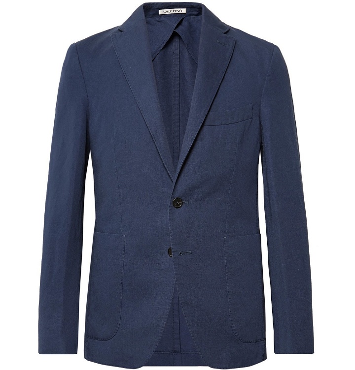 Photo: SALLE PRIVÉE - Navy Ross Slim-Fit Unstructured Cotton and Linen-Blend Suit Jacket - Blue