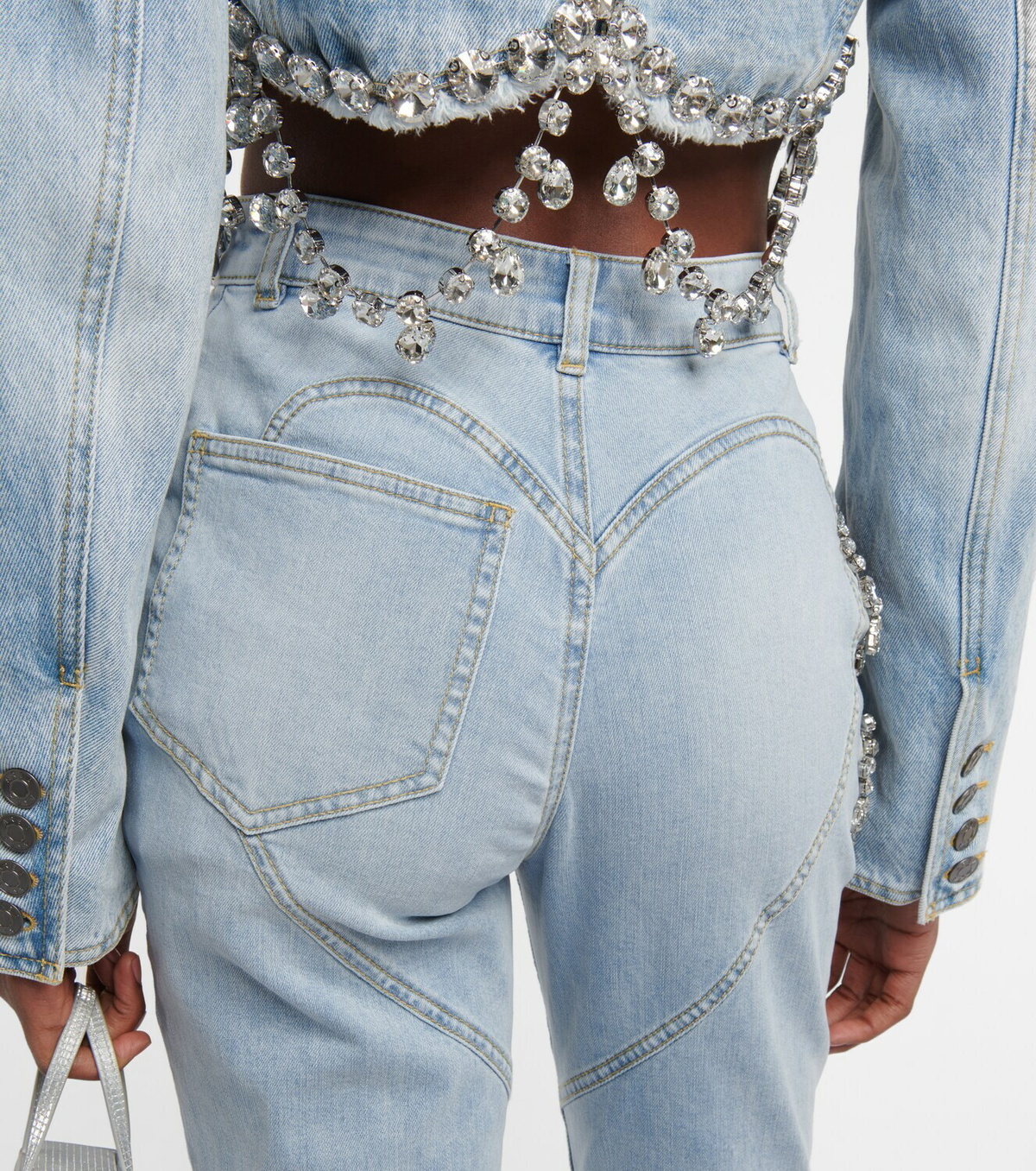 Area - Embellished cutout high-rise jeans