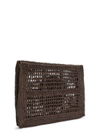 Tory Burch Ella Raffia Clutch - Dark Brown - One Size