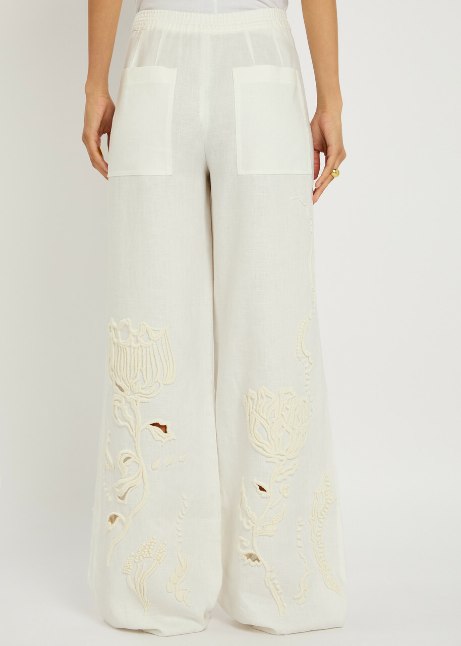 Dorothee Schumacher Embroidered Beauty Straight-leg Linen Trousers Off White