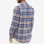 Beams Plus Men's Button Down Check Flannel Shirt in Blue Check