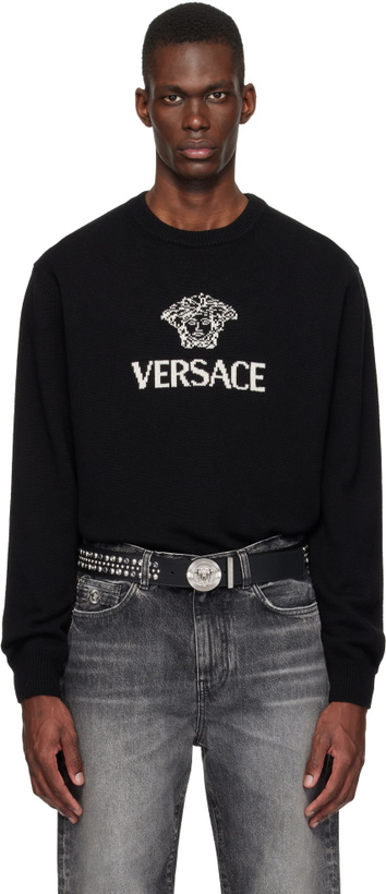 Photo: Versace Black Intarsia Cashmere Knit Sweater