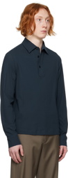 Agnona Navy Spread Collar Long Sleeve Polo