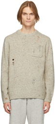 Helmut Lang Beige Distressed Knit Crewneck Sweater