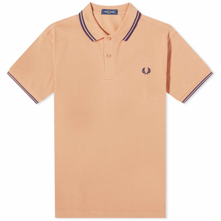 Photo: Fred Perry Men's Slim Fit Twin Tipped Polo Shirt in Light Rust/French Navy
