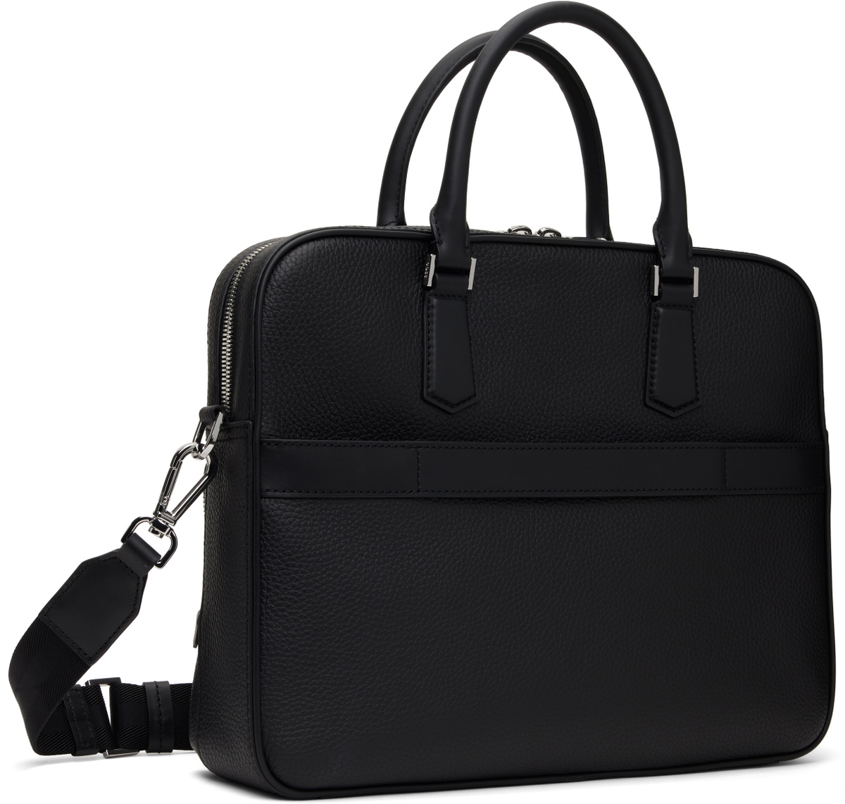 BOSS Black Leather Embossed Logo Briefcase