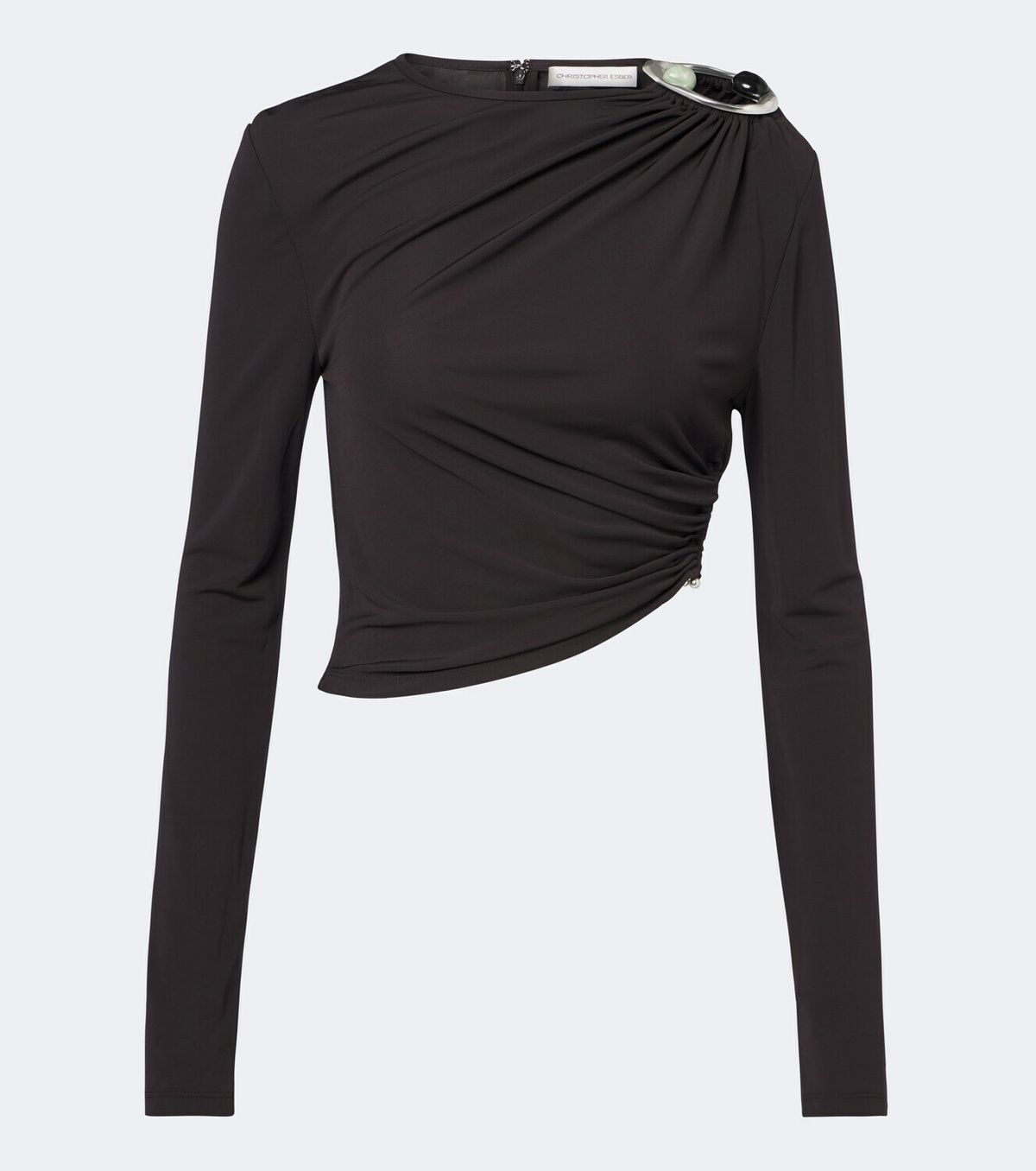 Christopher Esber Orica Crystal ruched jersey crop top