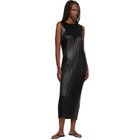 ISSEY MIYAKE Black Glossed Metal Pleats Midi Dress