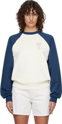 AMI Paris Off-White & Navy Cotton Knitted Ami de Coeur Sweatshirt
