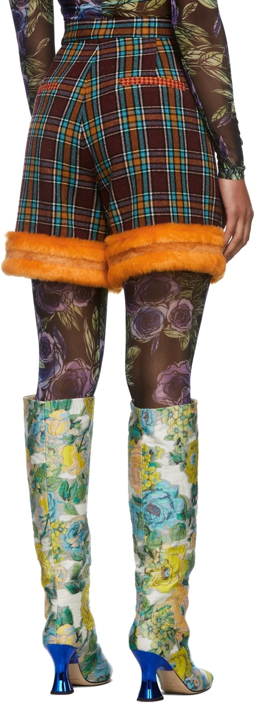 SHUTING QIU SSENSE Exclusive Burgundy & Orange Tailored Faux-Fur Shorts