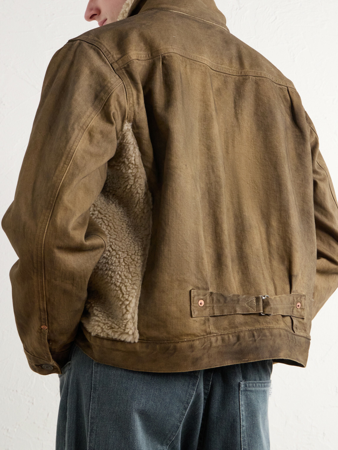 RRL - Fleece-Trimmed Denim Jacket - Brown