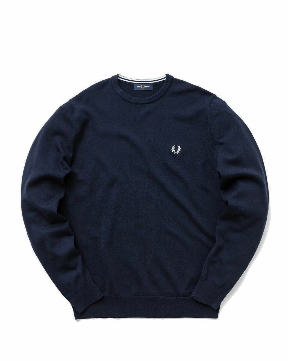 Photo: Fred Perry Classic Crew Neck Jumper Blue - Mens - Sweatshirts