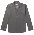UMIT BENAN B - Slim-Fit Camp-Collar Striped Silk Shirt - Black