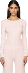 LESET Pink Pointelle Slim Fit Long Sleeve T-shirt