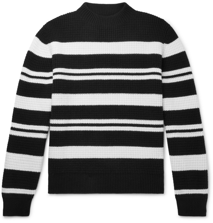 Photo: Mr P. - Striped Waffle-Knit Virgin Wool Sweater - Black