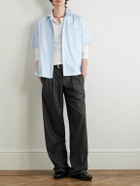 CELINE - Convertible-Collar Logo-Embroidered Striped Cotton-Poplin Shirt - Blue