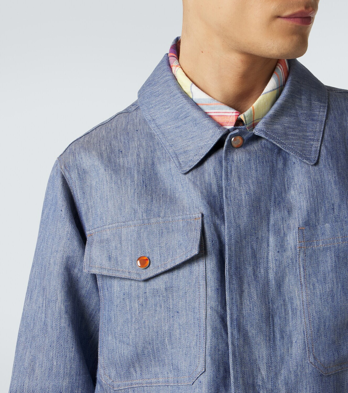 God's True Cashmere Linen denim jacket with carnelian