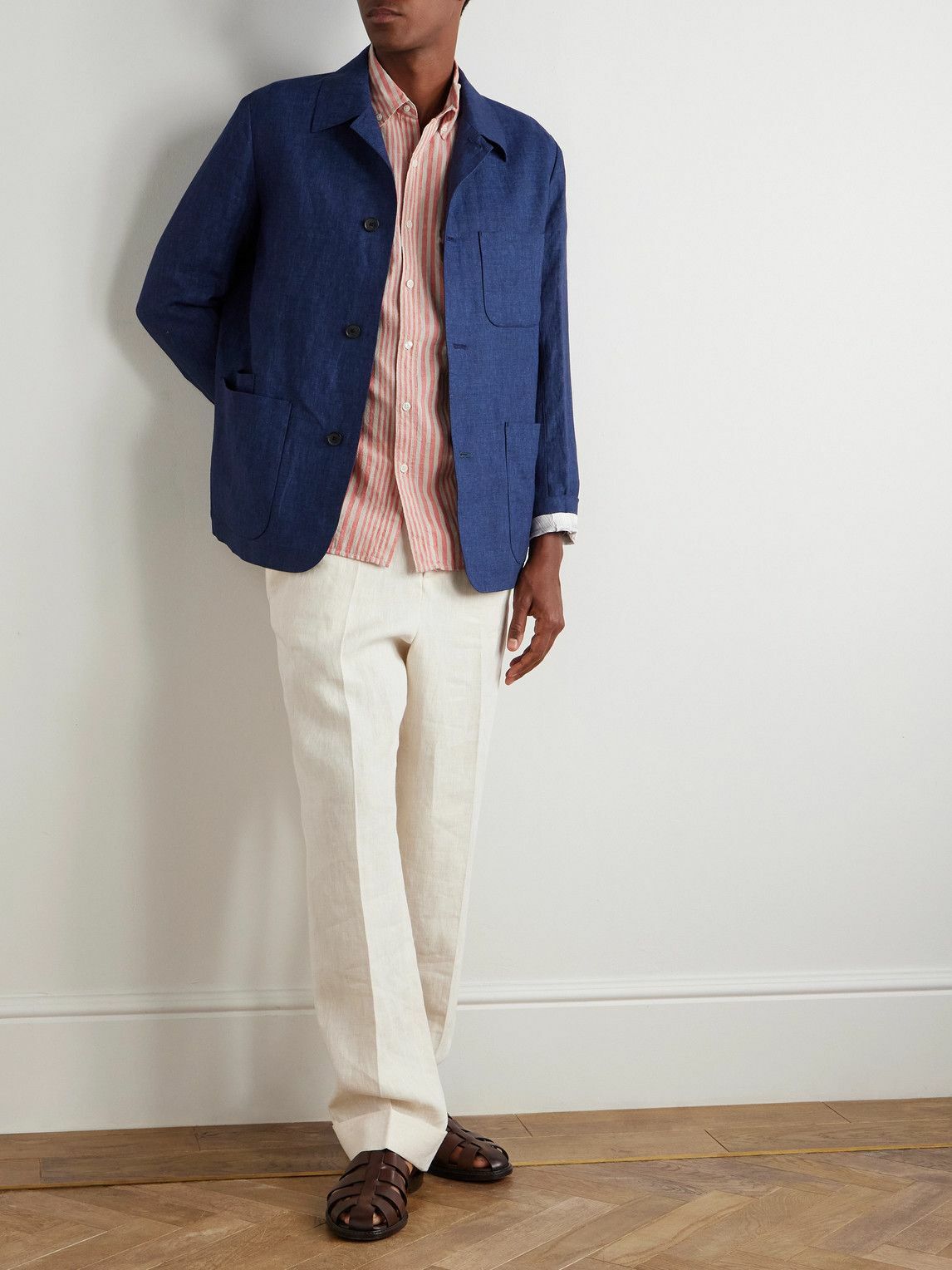 Richard James - Button-Down Collar Striped Linen and Cotton-Blend Shirt - Pink