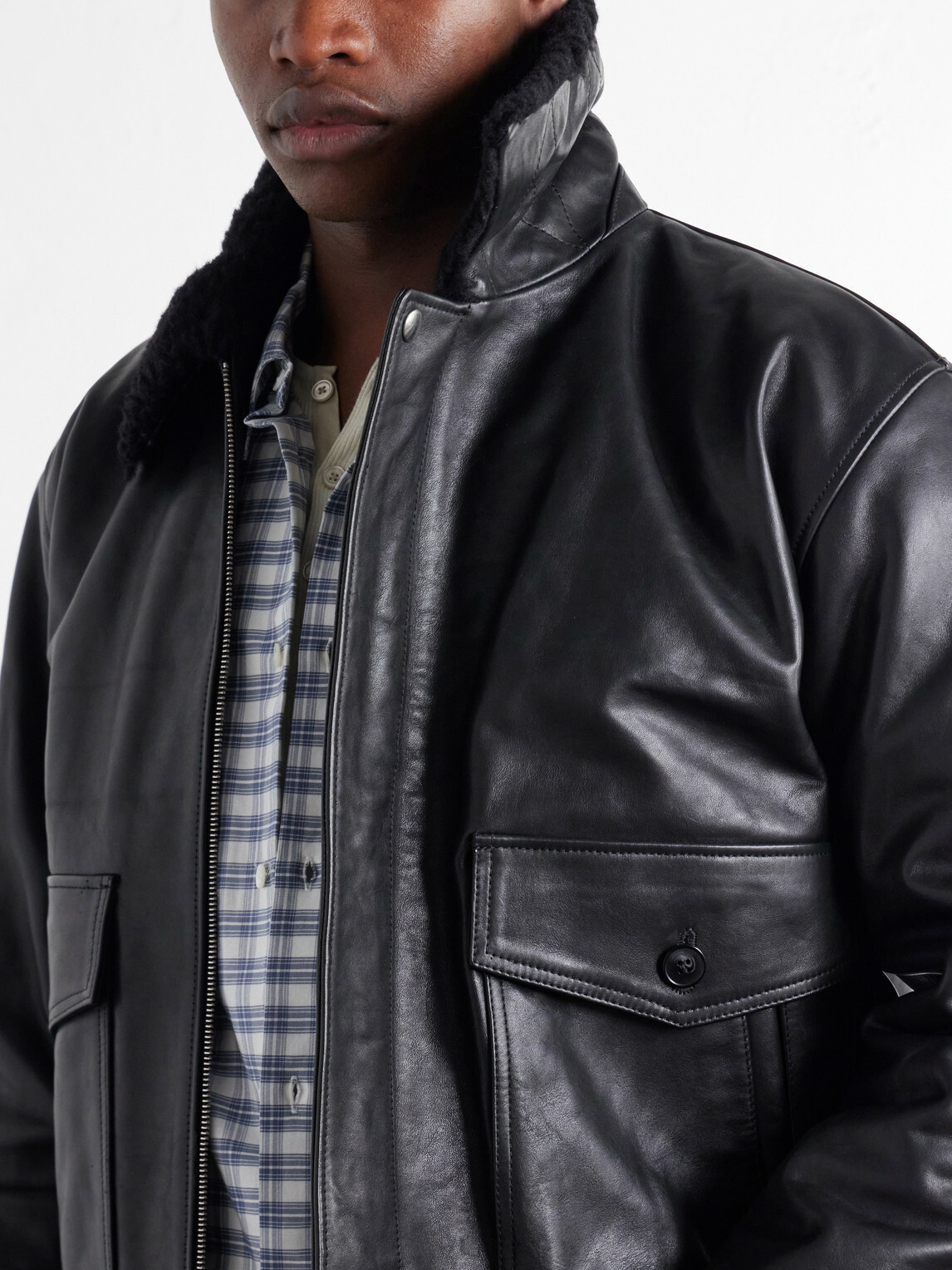 A.P.C. - Charles Wool-Fleece Trimmed Leather Jacket - Black