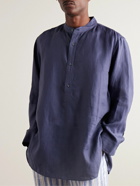 Loro Piana - Jeri Grandad-Collar Linen Half-Placket Shirt - Blue