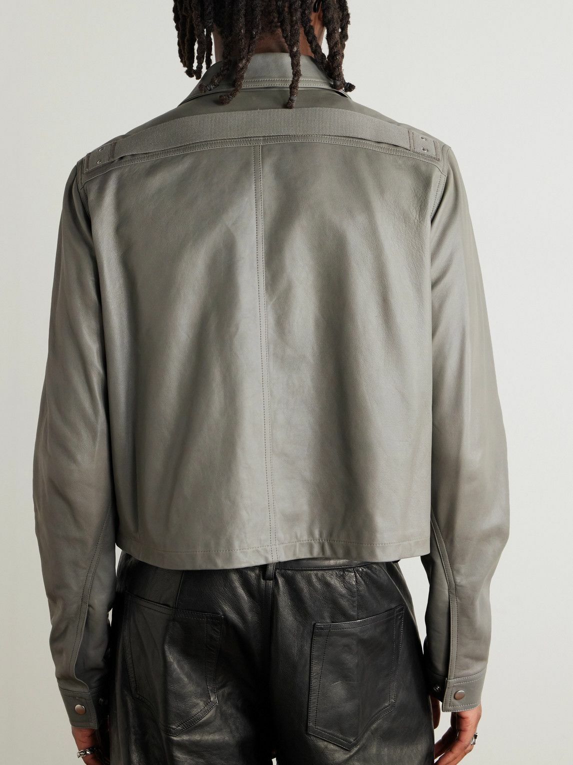 【送料&関税込】Rick Owens Grey Leather Casual Jacket Metallic leather and cotton jacket in grey - Rick Owens