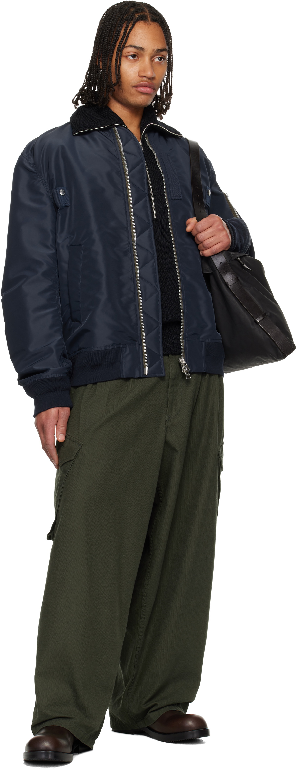 sacai Navy Nylon Twill Blouson Bomber Jacket Sacai