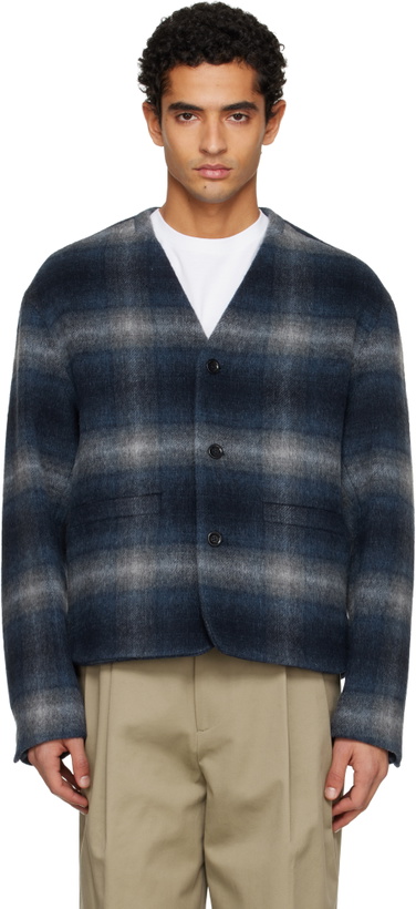 Photo: TONYWACK Navy & Gray Checked Cardigan