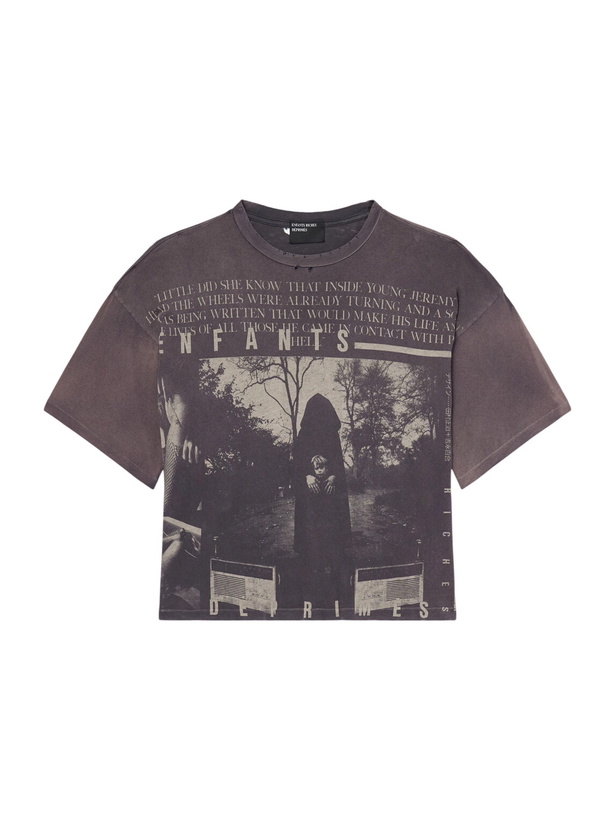 Photo: Enfants Riches Déprimés - Jeremy Distressed Printed Cotton-Jersey T-Shirt - Brown