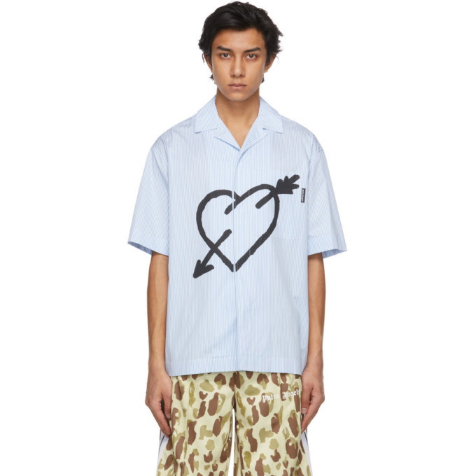 Photo: Palm Angels Blue and White Pieced Heart Short Sleeve Shirt