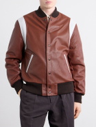 Golden Bear - Perforated Fabric Trimmed Leather Jacket - Brown
