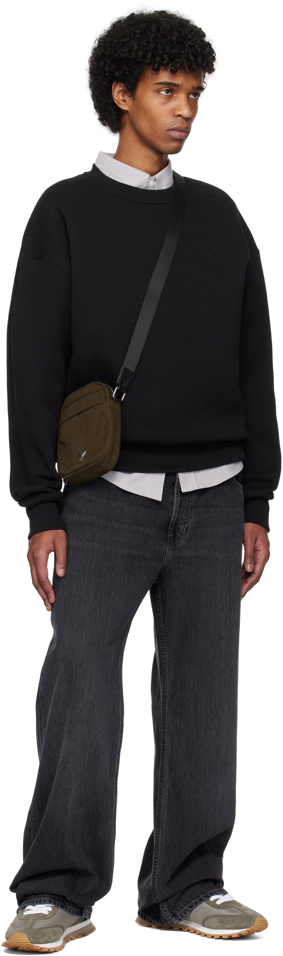 AMI Paris Khaki Canvas Small Ami de Coeur Crossbody Bag