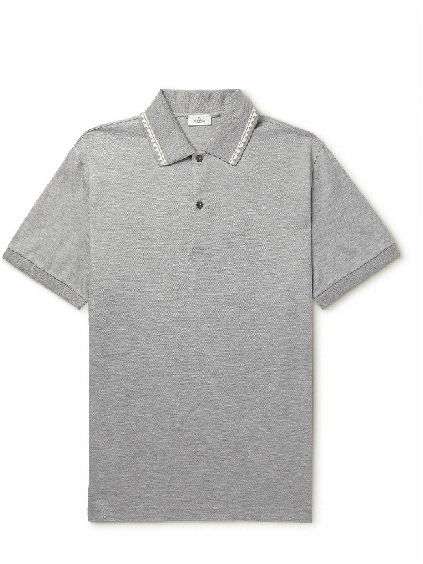 Photo: Etro - Slim-Fit Contrast-Tipped Cotton-Piqué Polo Shirt - Gray