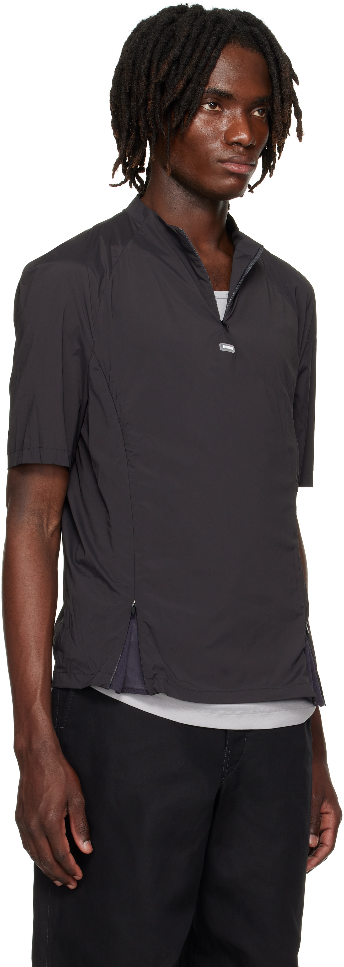 AMOMENTO Gray Mock Neck Zip T-shirt
