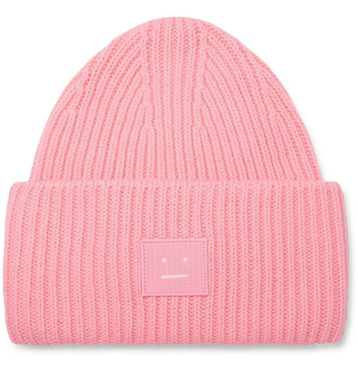 Photo: Acne Studios - Logo-Appliquéd Ribbed Wool Beanie - Pink