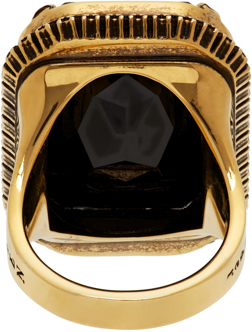 Alexander McQueen Gold Jewelled Skull Ring Alexander McQueen