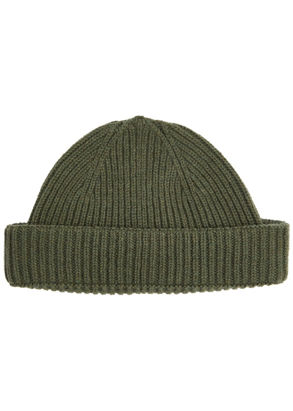 Photo: John Smedley Ribbed Cashmere-blend Beanie - Dark Green - One Size