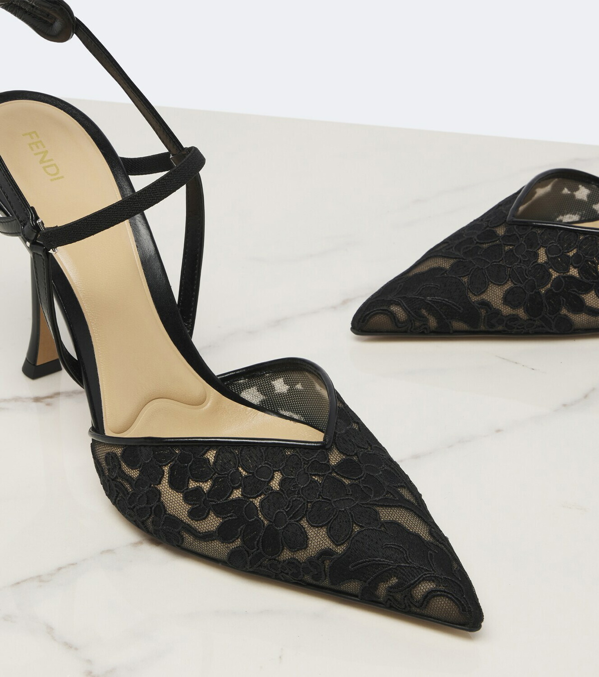 Fendi Colibrì floral lace slingback pumps
